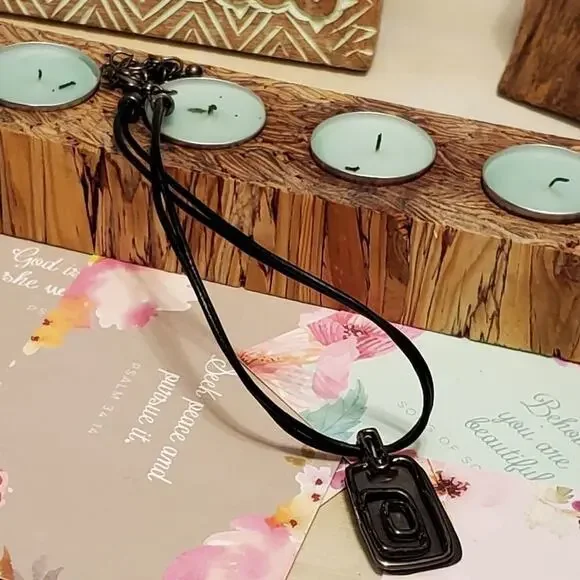 Chico's Black‎ leather Vintage pendant necklace