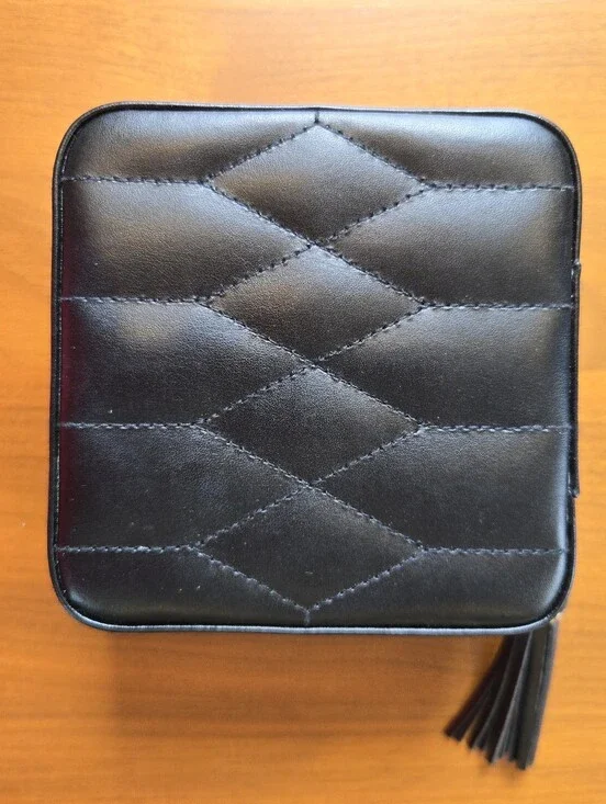 WOLF Caroline Black Quilted Jewelry Travel Box Tassel Zip