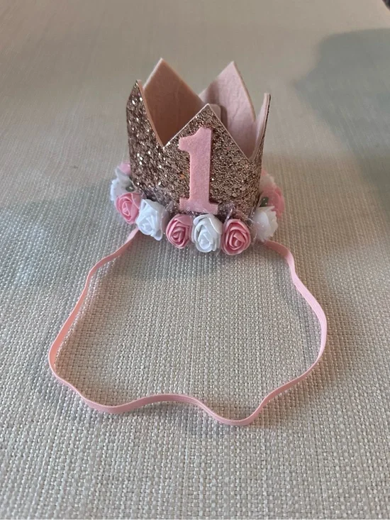 Glitter Pink 1st Birthday Crown Headband