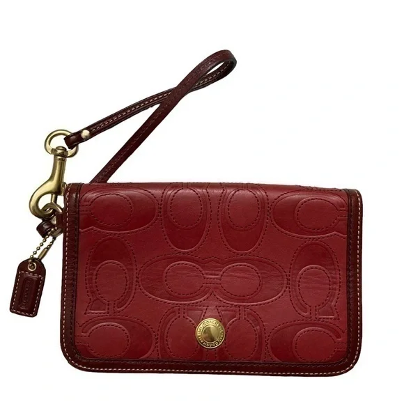 Coach vintage y2k red leather signature embossed c wristlet mini clutch bag