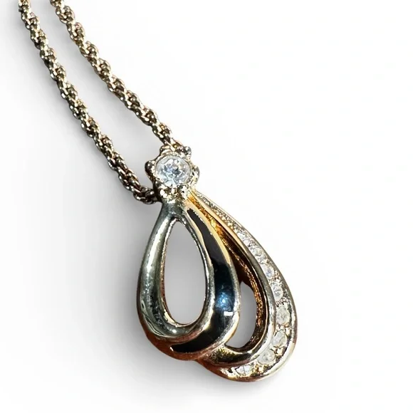 Vintage Christian Dior Gold-Plated Crystal Teardrop Pendant Necklace