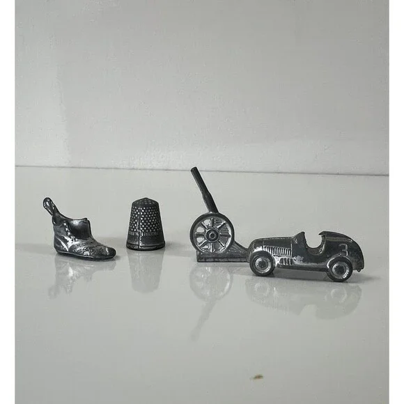 Set Of 4 Vintage Monopoly Pieces Metal Tokens Race Car Cannon Thimble Boot