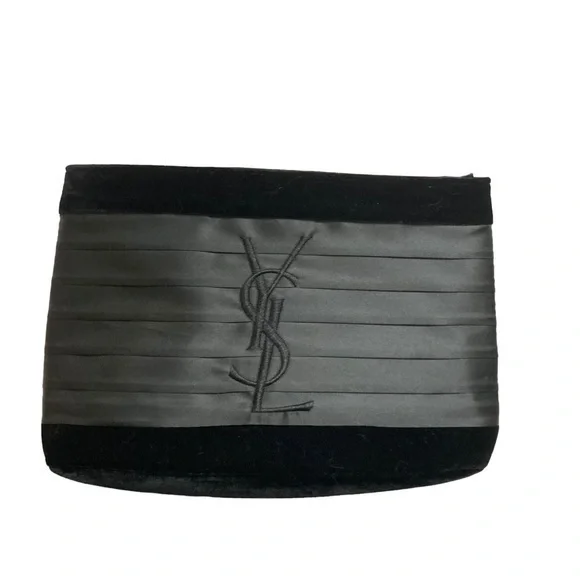 YSL Yves Saint Laurent parfum authentic Black zipped Clutch Wallet Evening Bag