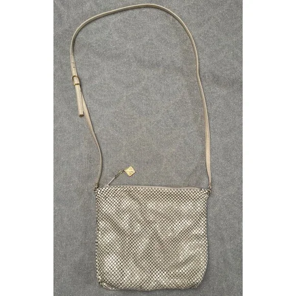 Vintage 80s Whiting & Davis Bisque Mesh Purse 1980s Retro Disco Ivory Cream Bag