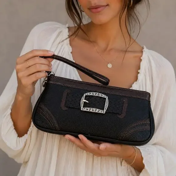 Brighton NWT Black & Brown Mission Wristlet Pouch