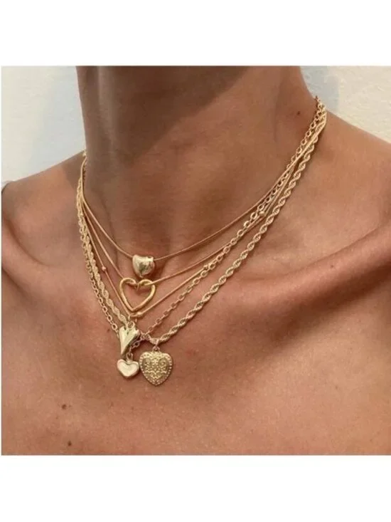 New! Gold Heart Charm Necklace Stack Set (1030) NWOT