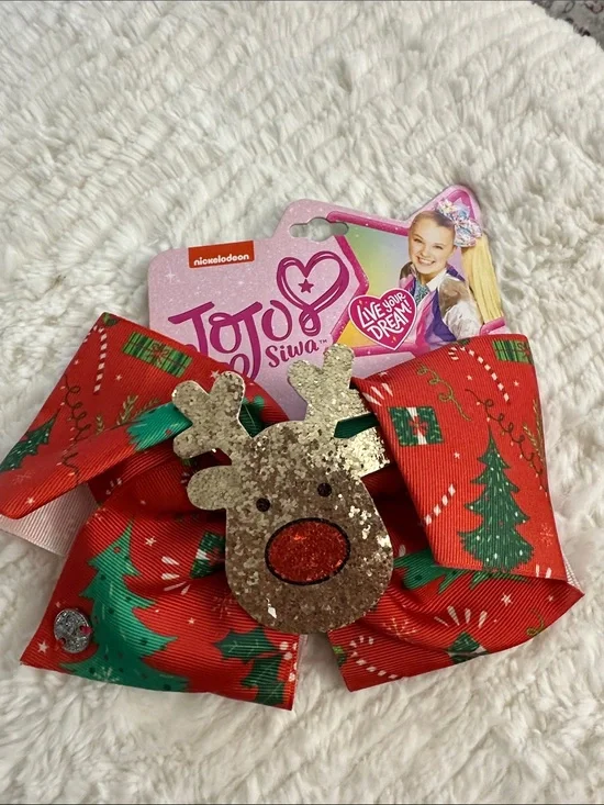 Jojo Siwa Red Holiday Bow with a Glittery Reindeer accent