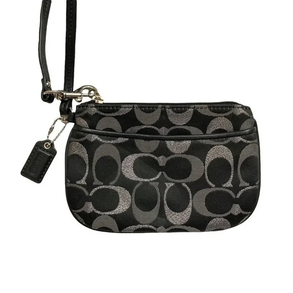 Coach black gray silver signature c wristlet bag