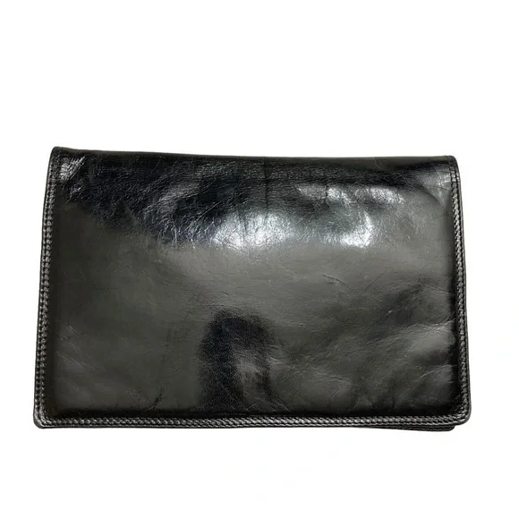 Bottega Veneta black Italian leather clutch bag