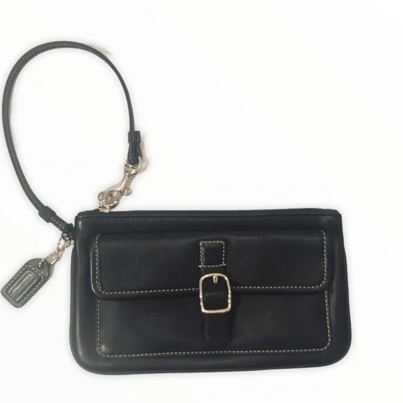 Coach black leather wristlet mini clutch bag