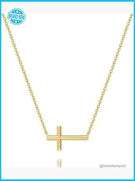 14K Gold Plated Cross Pendant Necklace Horizontal Design Two Wearing Styles