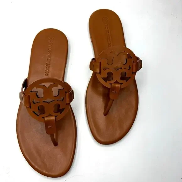 NEW NWT Tory Burch Miller Soft Calf Leather Sandals in Miele US 10