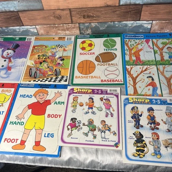 VTG Lot of 8 Preschool Tray Puzzles 1990's  Mickey Donald / Frosty 4-25 piece
