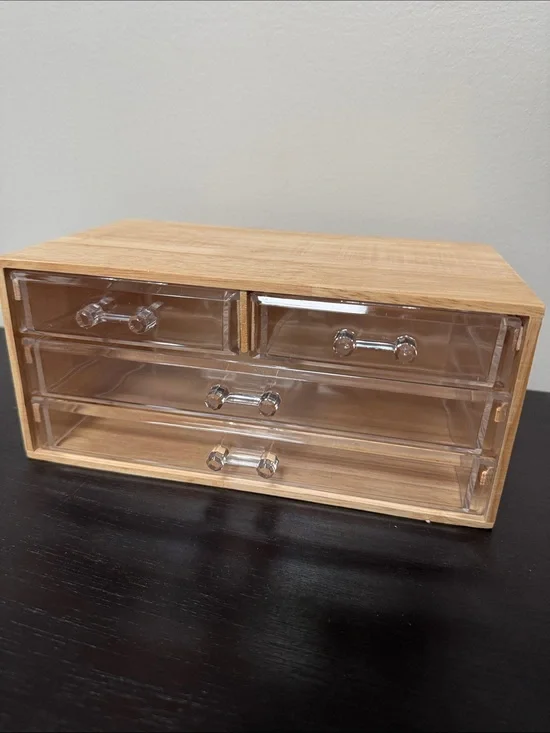 Bamboo and Clear Acrylic 4-Drawer Organizer