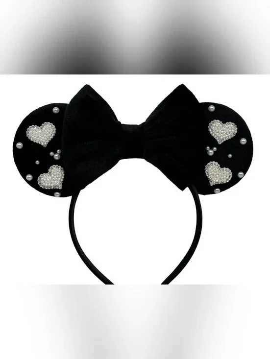 Black Pearl Heart Kids Headband with Bow