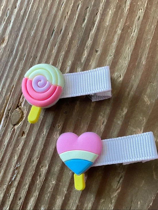 Pink Heart & Lollipop Kids Hair Clips - Playful Pastel Set