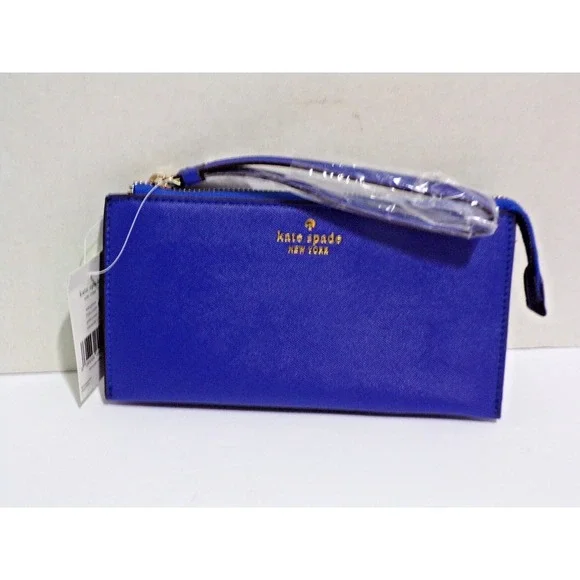 kate spade NY Wristlet Wallet Deep Blue NWT Lots of Storage CC Slots Coin Zipper