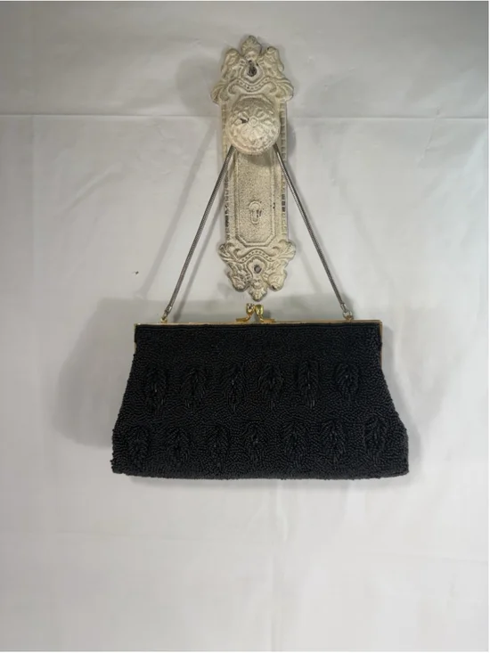 Stephen Chu Beaded Evening Bag Vintage black handbag Purse Clutch