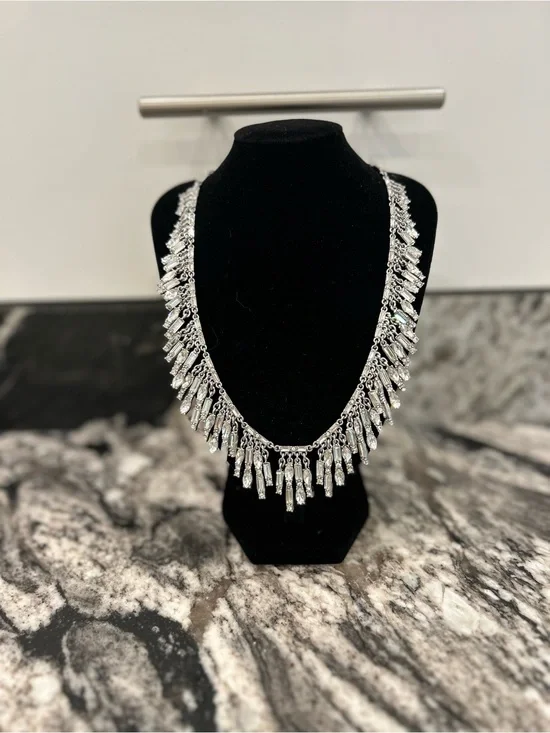 Talbots Silver Tone Crystal Fringe Statement Necklace - Women Jewelry