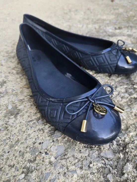 Tory Burch Jelly Flats Navy Blue Bow Size 8