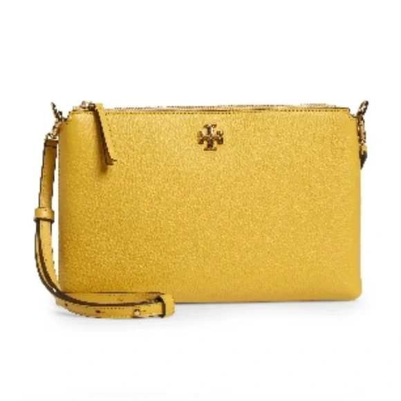 Tory Burch Mercer Pebbled Leather Crossbody Bag Yellow Mustard