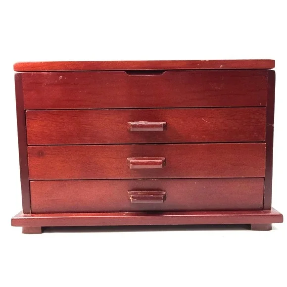 Vintage Small Wooden‎ Jewelry Chest of 3 Drawers