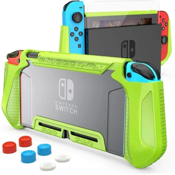 Nintendo Switch Grip Case + Tempered Screen Protector & Soft Silicon Thumb Cover