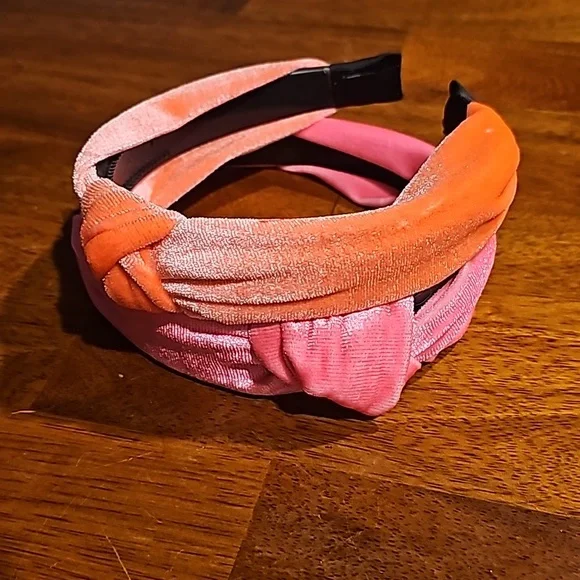 2 Beautiful girls neon velvet headbands. Hot pink and hot coral orange