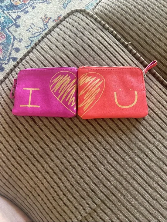 Vera Bradley Pink & Coral Heart Print Pouch Set