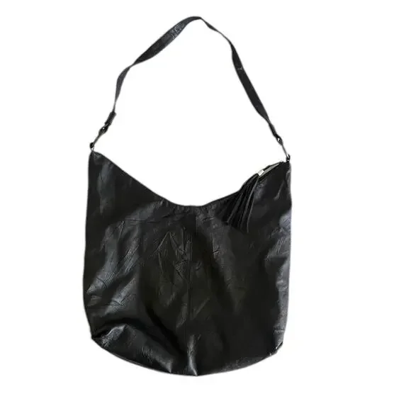 31 x 17 Vintage Womens Handbag Hobo Soft Leather Black Lg Goth Punk Minimalist