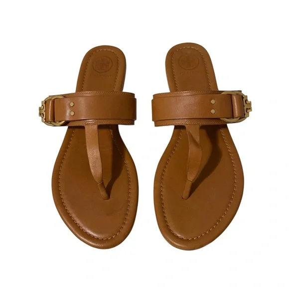 Tory Burch Brown Leather Thong Sandals with Buckle Marsden Women’s 8.5