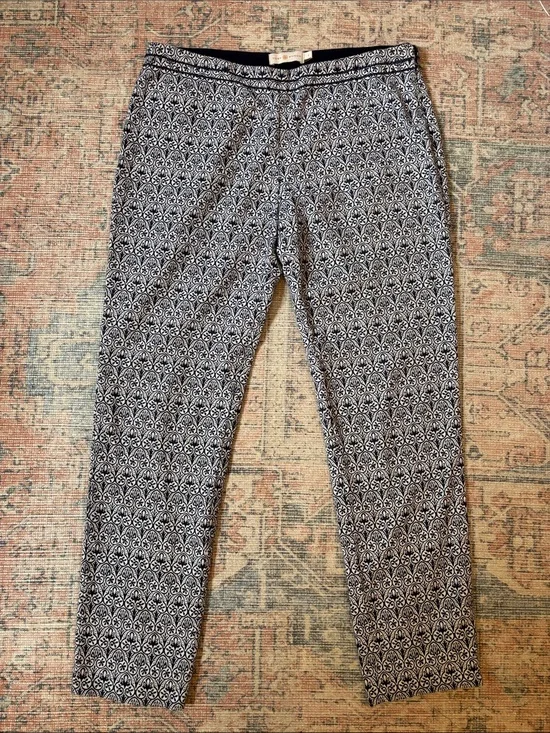 Tory Burch Navy and White Patterned Heidi Slim Fit Pants Size 4