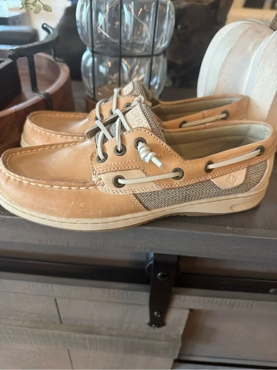 Sperry Top-Sider Tan Leather Boat Shoes Memory Foam Comfort Casual Size 7.5