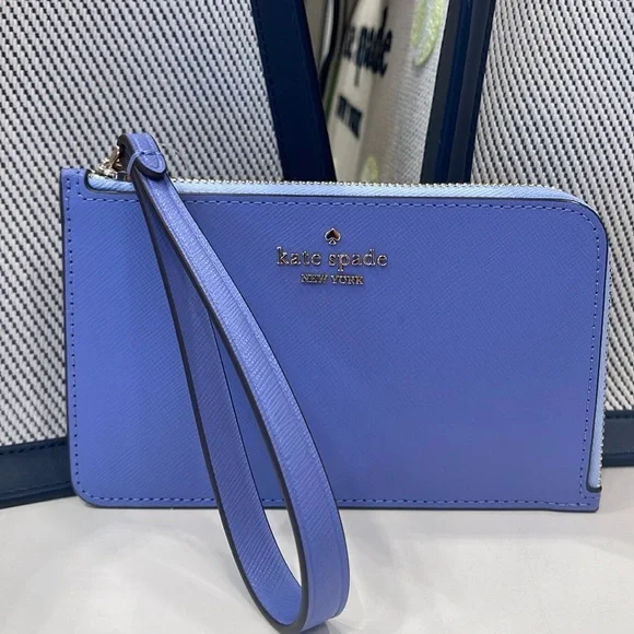 Kate Spade Lucy Small L-zip Wristlet Evening Blue Iris Multi NWT