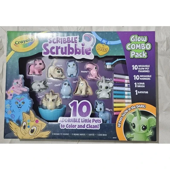 Crayola Scribble‎ Scrubbies Glow Combo Kit Adorable Little Pets Coloring Kit NEW
