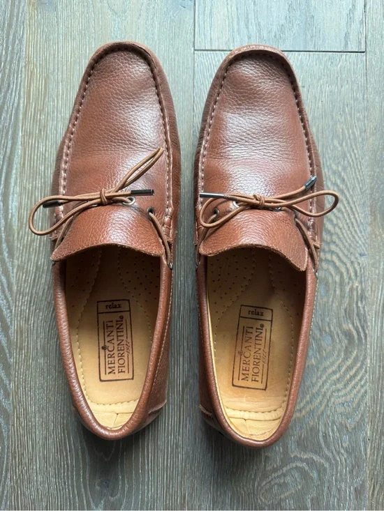 Mercanti Fiorentini Brown Leather Driving Moccasins with Lace Tie (Size 9M)