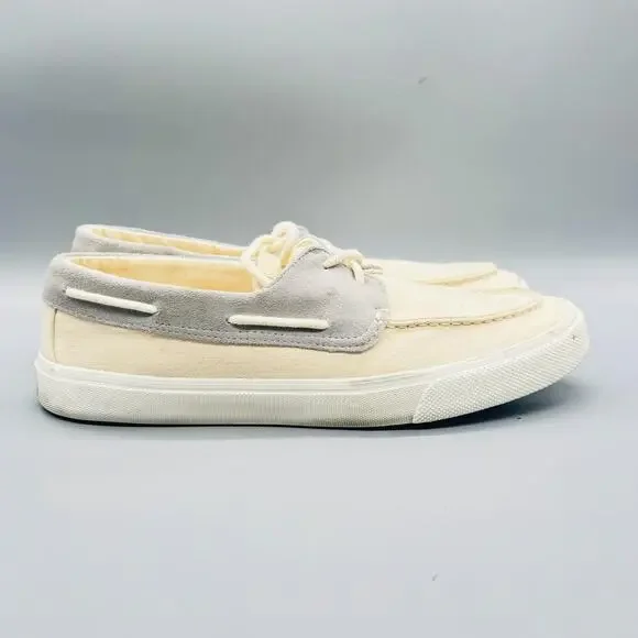 Sperry Shoes Mens 12 Beige Canvas Suede SeaCycled Bahama II Boat Moc Toe Casual