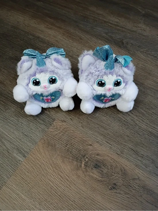 Zara Plush Lavender & White Kitty Pair with Teal Bows