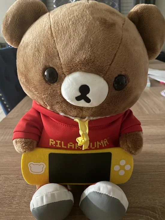 Rilakkuma Brown Plush Bear with Red Hoodie and Yellow Game Console
