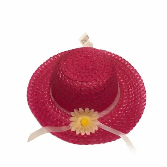 Brand New Girls Pink‎ Wide Brimmed Hat W/ Flower OS