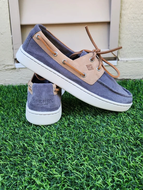 Sperry Cup II Gray Suede Shoe with Tan Leather Accents SIZE 8