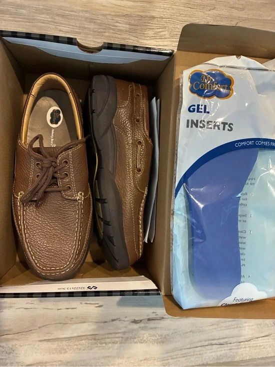 Men's Brown Leather Boat Shoes with Gel Inserts