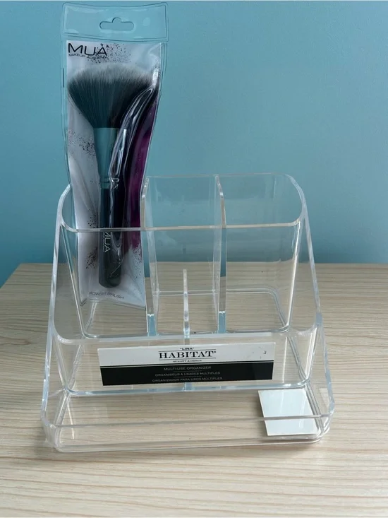 Habitat Acrylic Makeup Organizer + NEW MUA Powder Brush Beauty Bundle