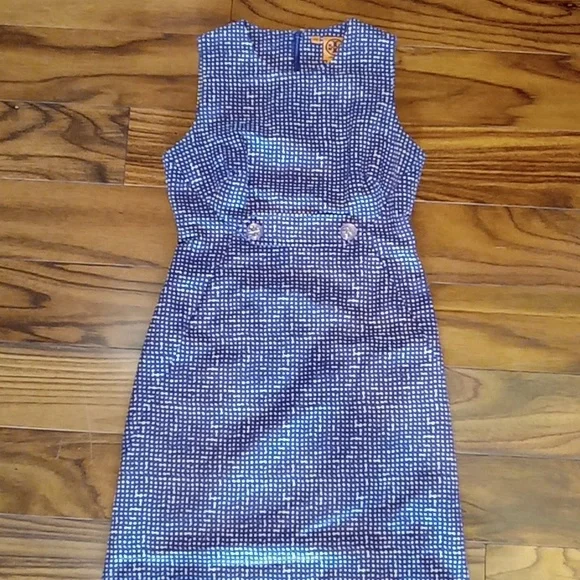 Tory Burch Navy and White Sleeveless Sheath Dress