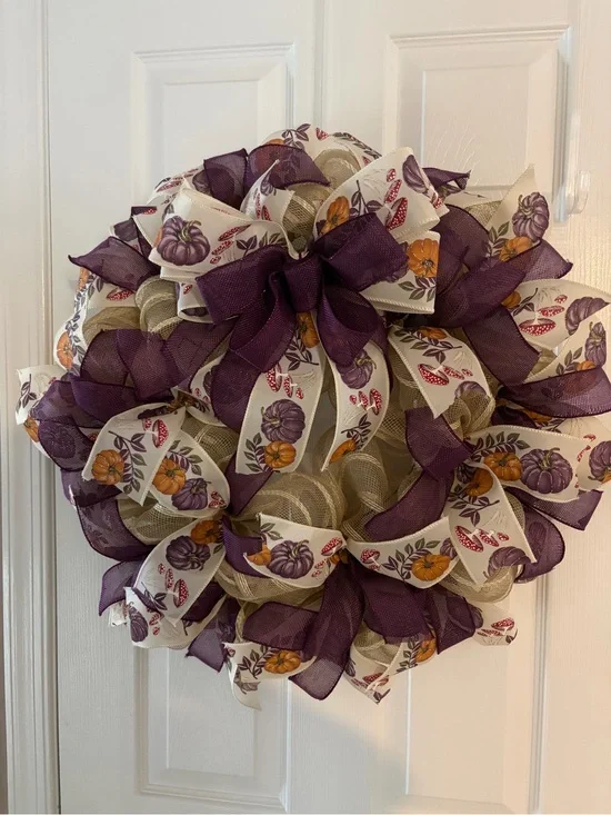 Autumn Harvest Purple & Cream Decorative Holiday Wreath