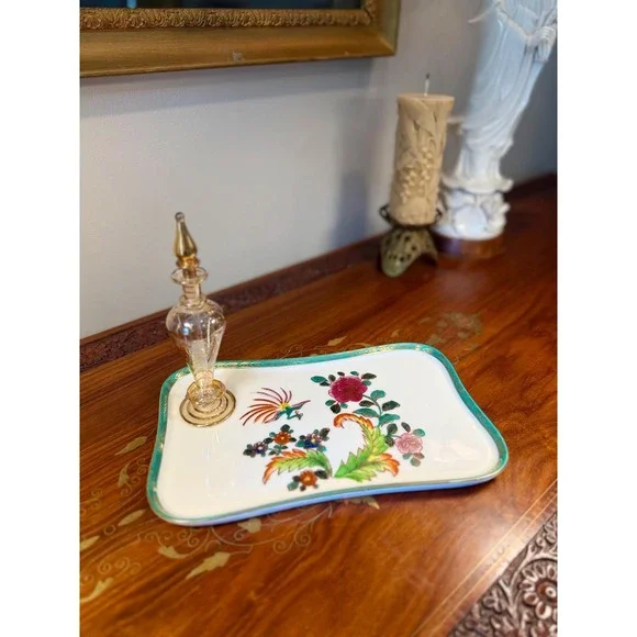 Vintage Charleton Porcelain Vanity Tray, Bird of Paradise Jewelry Tray
