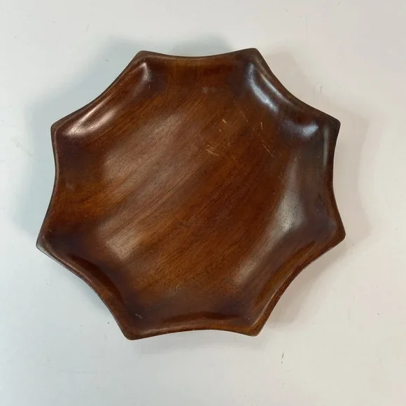Vtg Solid Mahogany Wooden Tray Platter Handmade in Haiti Table Decor Catch All