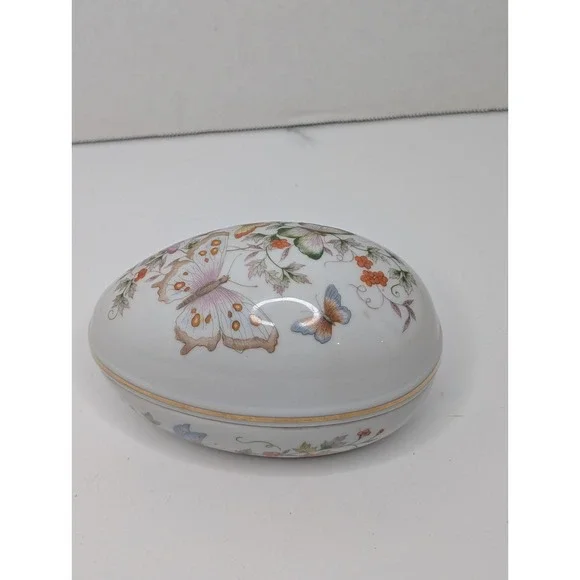 Vintage Avon‎ Porcelain Butterfly Trinket Box Jewelry Box 22K Gold Trim Japan...