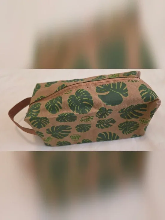Trader Joe's Monstera Leaves Dopp Kit Washable Paper Zipper Pouch Travel Bag