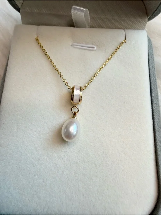 5A Freshwater Cultured Single Pearl Necklace Pendant Gold 7.5mm Birthday Gift